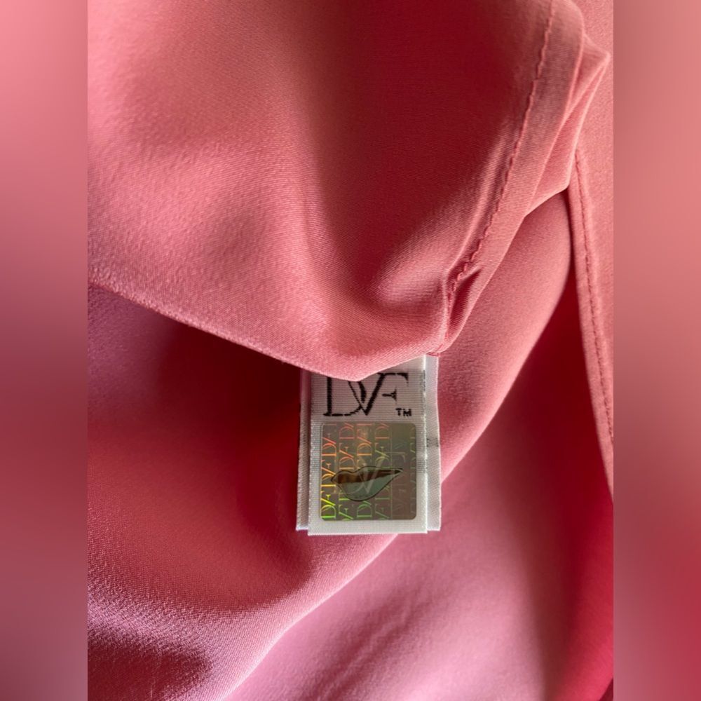 DVF Diane Von Furstenberg BAIRLY LOUCHE Neck Tie Top Blouse Peony Pink Sz 6 - Picture 12 of 15